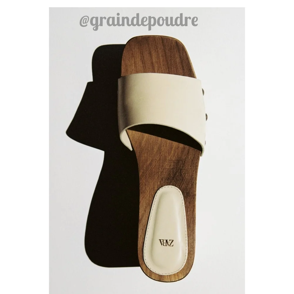 Rare! Zara Classic Cream Leather Wooden Clogs 41 10 - Picture 3 of 7